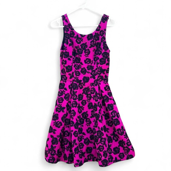 Aqua Dresses & Skirts - Aqua Pink and black floral print A-line dress with V-neck